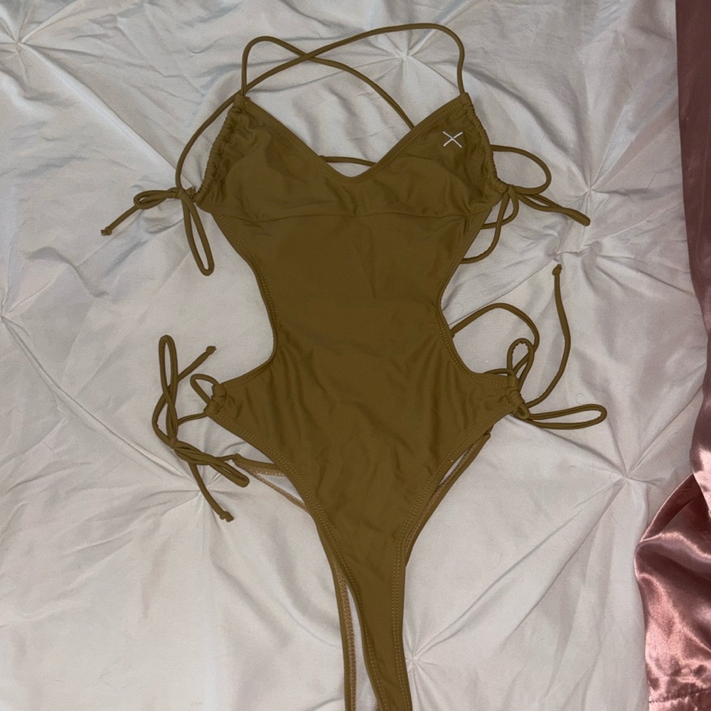 Boutinela khaki ringer one piece swimsuit